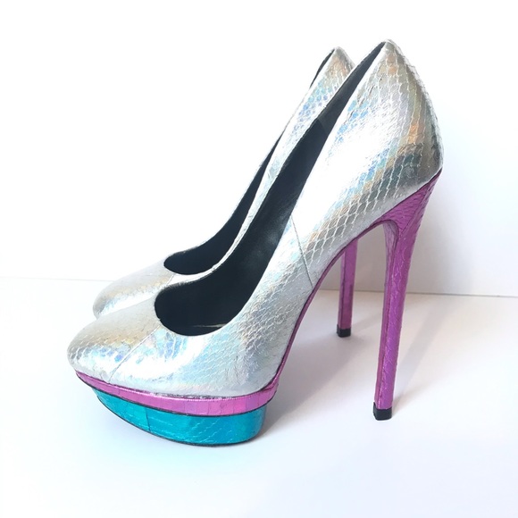 Brian Atwood Iridescent Snakeskin Platform Heels - Picture 3 of 8